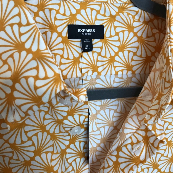 Express Men’s Abstract Orange Slim 1MX XL Tall Button Down Shirt NWT - Picture 4 of 7